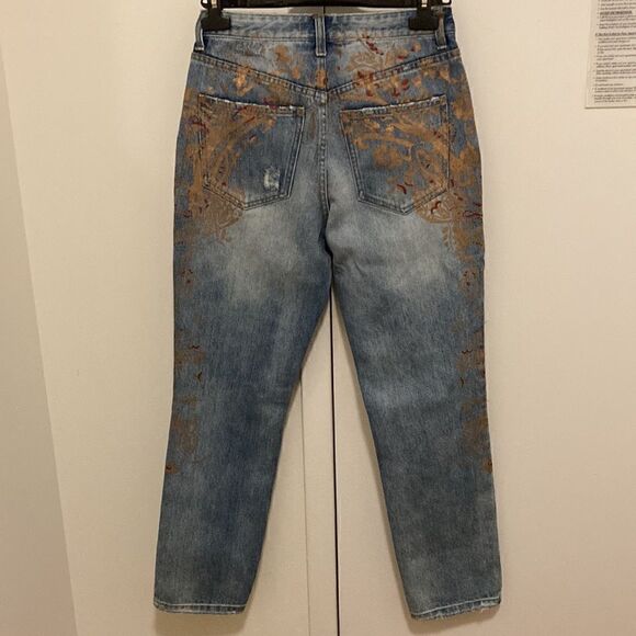 NWT Free People Distressed/ripped Rose Gold Painted High-rise Jeans. Size 27. - Picture 4 of 8